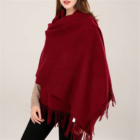 Chal De Lana 100 Real Para Mujer Bufanda Roja Pashmina Grande Con