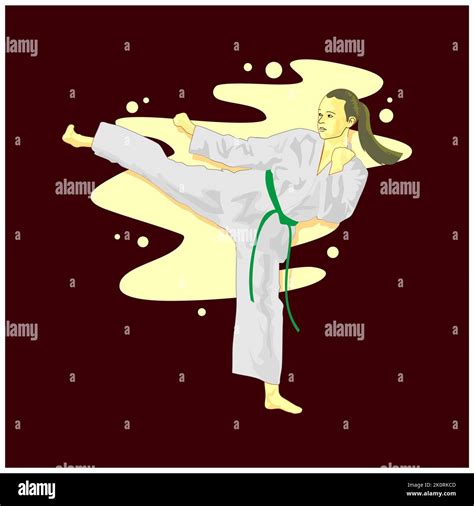 Female Karate Fighter Character In White Kimono Doing Karate Japan