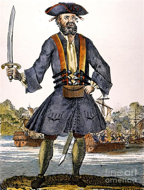 Edward Teach Blackbeard The Pirate Colored Engraving 18th C