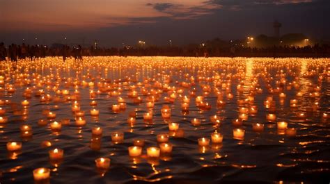 Premium Ai Image Beautiful Diya Floating On Water Diwali Festival