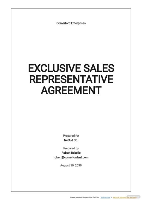 Exclusive Sales Representative Agreement Template Google Docs Word