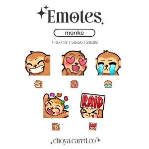 Cute Monkey Emote Set for Twitch - Etsy