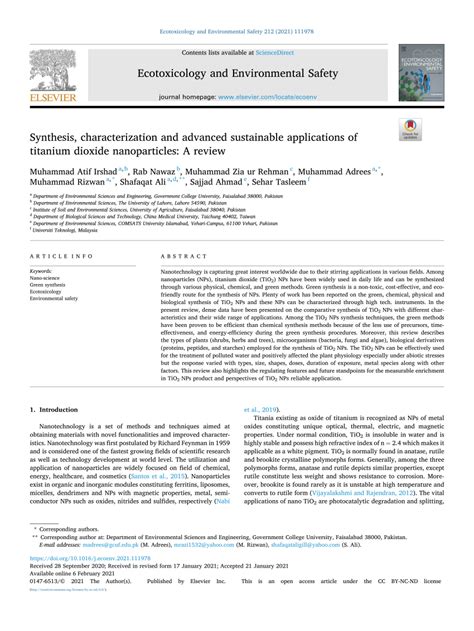 Pdf Synthesis Characterization And Advanced Sustainable Applications