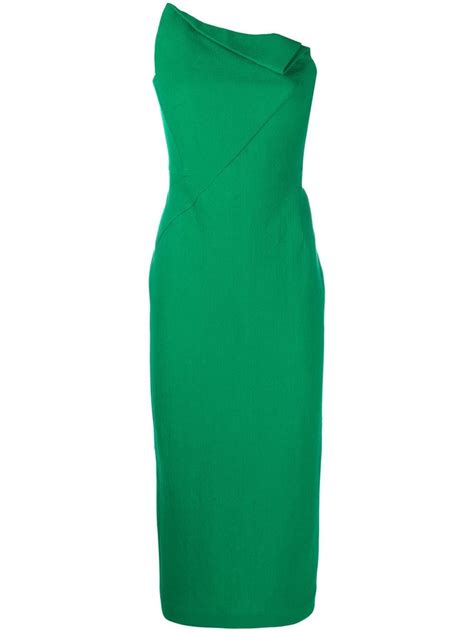 Roland Mouret Strapless Origami Wool Crepe Midi Dress In Green Modesens