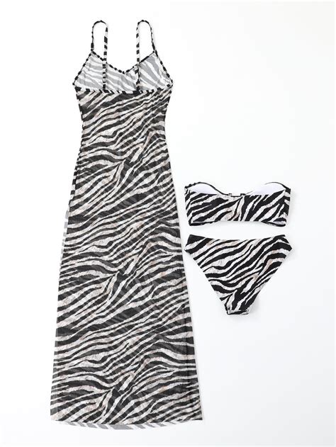 Zebra Striped Bikini Swimsuit With Cover Up SHEIN UK