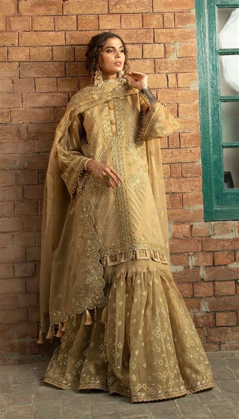 Latest Golden Gharara With Kameez By Designer Pf In