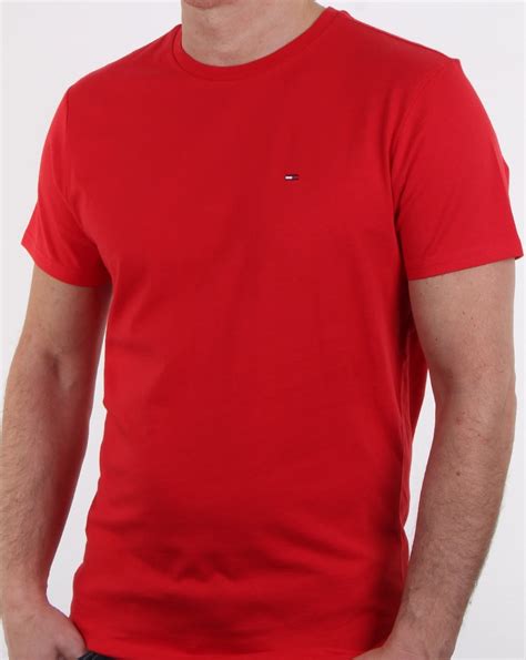 Tommy Hilfiger Cotton Crew Neck T Shirt Racing Red Mens Cotton Crew