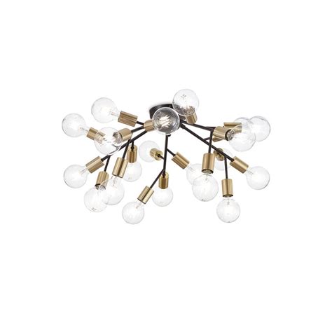 Ideal Lux Spark 20 Light Semi Flush Ceiling Light In Matt Black Gold