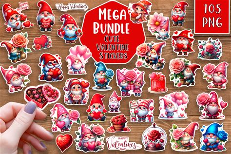 Valentine Gnome Stickers Bundle Graphic By Elenazlataart · Creative Fabrica