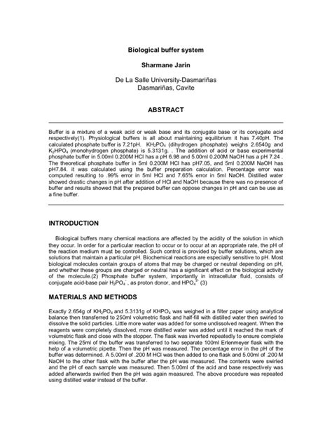 Biological Buffer System | Buffer Solution | Ph