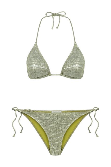 Parlak Yağ Yeşili Üçgen Bikini Takım