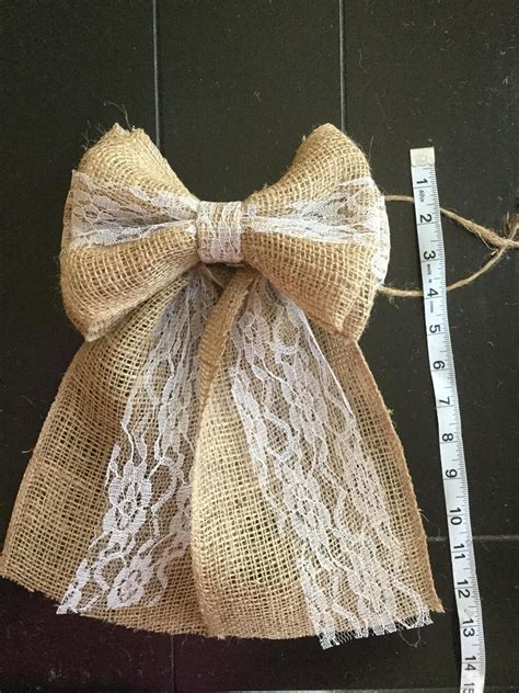 Set Of Two Burlap And Lace Pew Bows 8 Width Double Loop Rustic Wedding