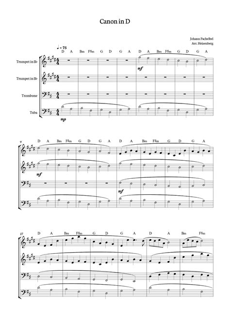 Canon In D J Pachelbel For Brass Quartet With Chords Arr