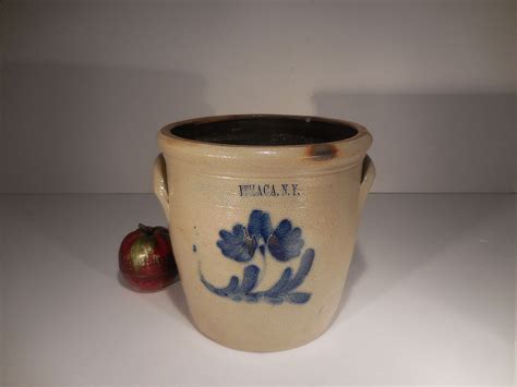 Aafa Ithaca Ny Cobalt Blue Decorated Stoneware Cream Pot Stoneware