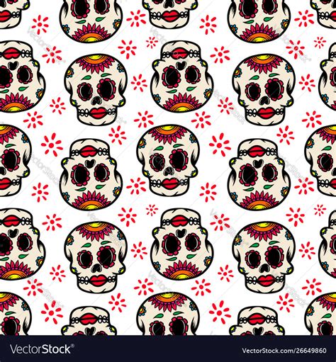 Seamless Pattern With Mexican Sugar Skulls Design Vector Image