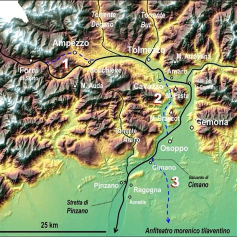 Il Fiume Tagliamento Con I Suoi Principali Affluenti La Linea Blu