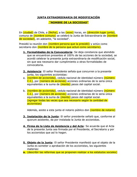 Junta Extraordinaria De Accionistas Junta Extraordinaria De