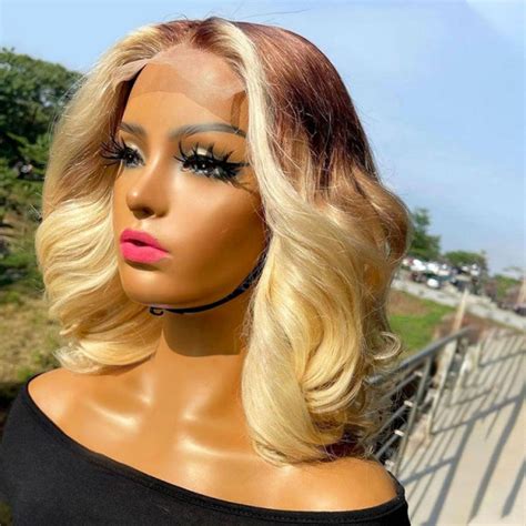 Ombre Bob Wigs Blonde Bob Wig With Brown Roots Wigginshair