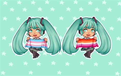 Miku Hatsune Pride Trans Lesbian Double Sided Keychain Etsy