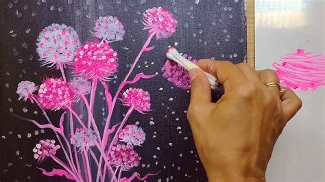 Idea How To Paint Easy Pink Flowers W Cotton Swabs Acrylic Painting