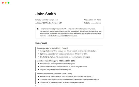 Professional Resume Notion Template