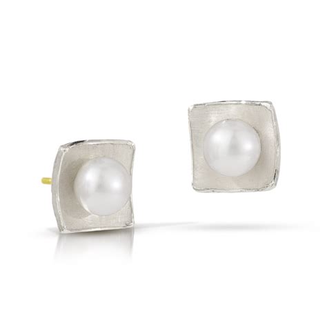 Silver Square Pearl Earrings By Jacob Keleher Silver And Pearl Earrings Artful Home