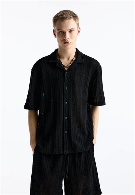 Pullandbear Short Sleeve Open Camicia Blacknero Zalandoit