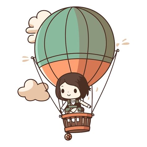 Premium Vector Cute Cartoon Girl Flying On Hot Air Balloon Vector Illustration