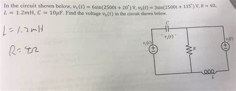 Solved In The Circuit Shown Below Upsilon 1 T 6sin 2500t