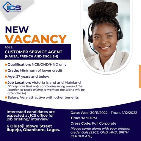 Customer Service Agent Jobs Vacancies Nigeria