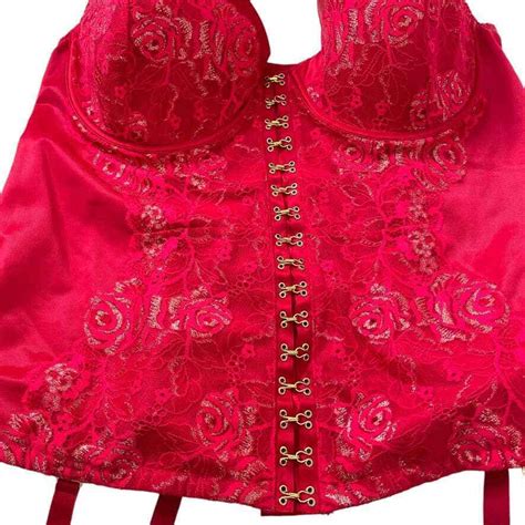 Cacique Red Satin Lace Bustier Corset Lingerie Sz 44d… Gem