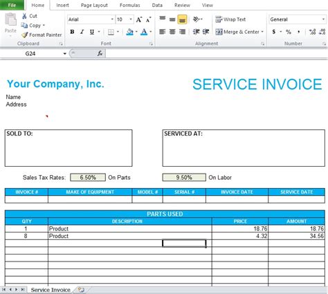 Professional Service Invoice Template Excel - Excel TMP