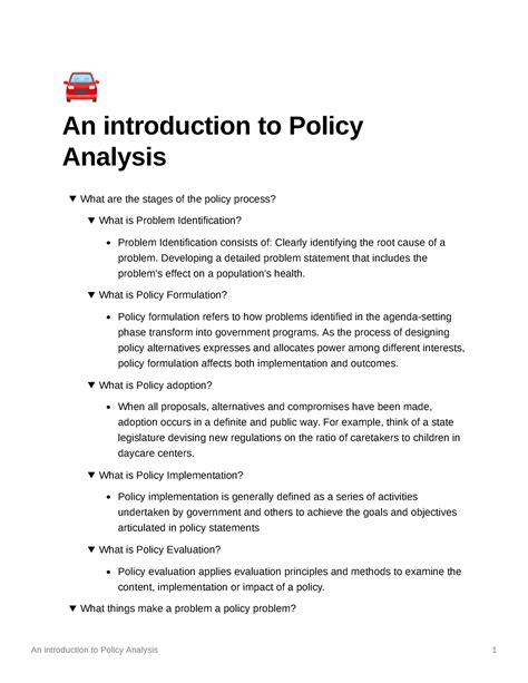 An Introduction To Policy Analysis Developing A Detailed Problem Statement That Includes The