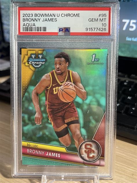 Bronny James 2023 Bowman Chrome University 95 Aqua Refractor 299 1st