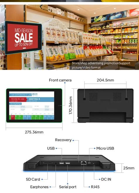 Meeting Room Booking Display 10 Inch Ips Screen Wifi Rj45 Wall Mount