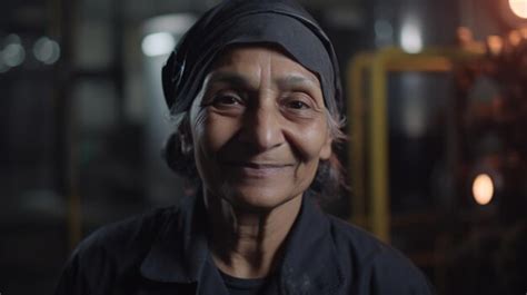 Premium Photo A Smiling Senior Indian Female Factory Worker Standing