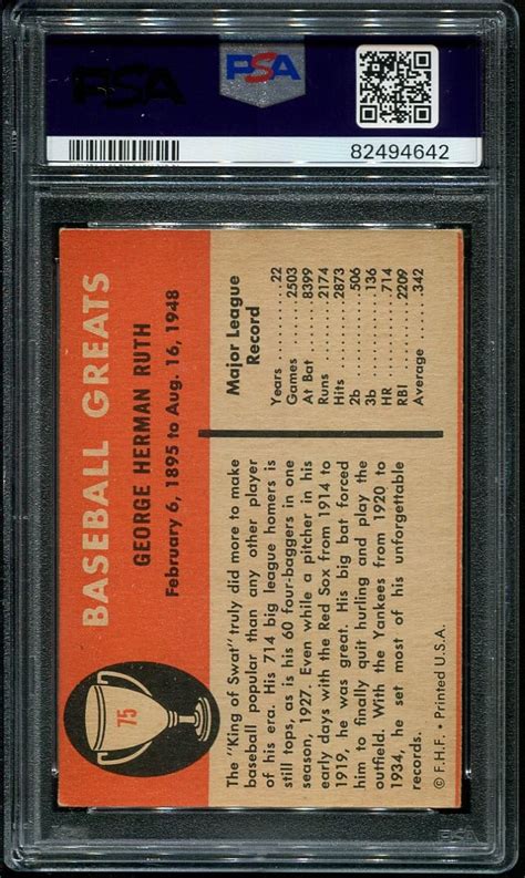 Centered Fleer Babe Ruth Psa Hof All Star