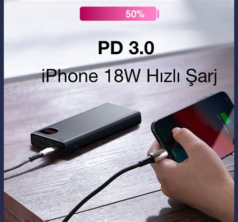 Baseus 22 5W Hızlı Şarj 20000 mAh Powerbank Metal Kasa LED Göstergeli