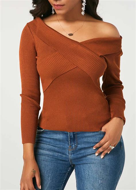 Long Sleeve Brown V Neck T Shirt Usd 24 96 Cheap