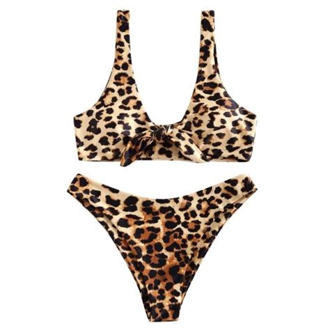 Ou Maillot De Bain Femme Sexy Bikini Imprim L Opard Ensemble Deux Pi Cesself Tie Noeud Devant