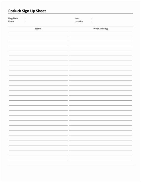 Free Printable Potluck Sign Up Sheet