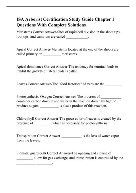 ISA Arborist Certification Study Guide Chapter 1 Questions With