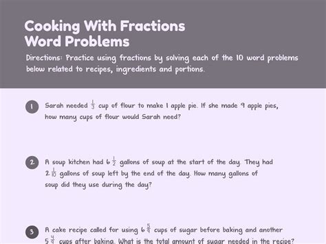 Multiplication Fraction Word Problems Worksheet