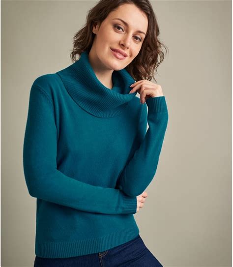 Teal | Womens Pure Cashmere Cowl Neck Jumper | WoolOvers UK