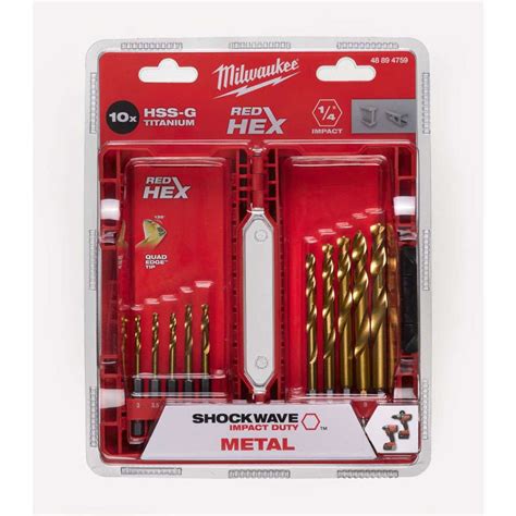 Vrtáky do kovu Milwaukee Shockwave HSS G TiN Red Hex 10 ks 3 10 mm