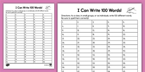 I Can Write 100 Words Activity Resource Twinkl Usa