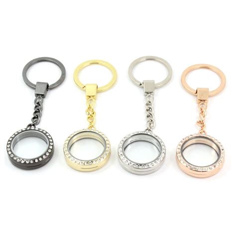 2020 Crystal Round Alloy Floating Locket Keychain Magnetc 30mm Glass