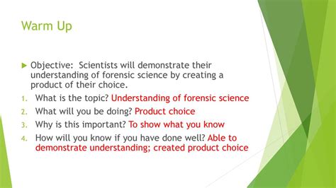 Warm Up Objective Scientists Will Demonstrate Their Understanding Of