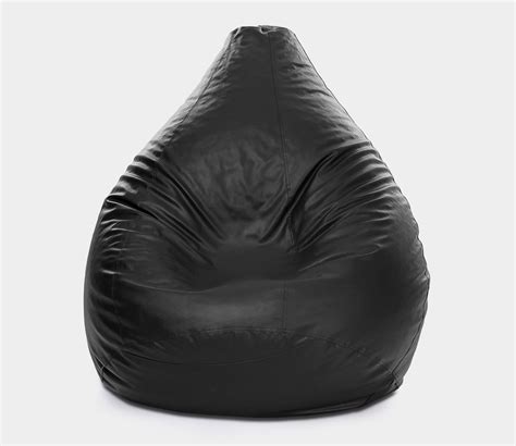 Buy Plain Solid Print Leatherette Bean Bag Filled With Beans Black