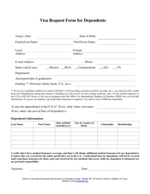 Fillable Online Udel Visa Request Form For Dependents University Of